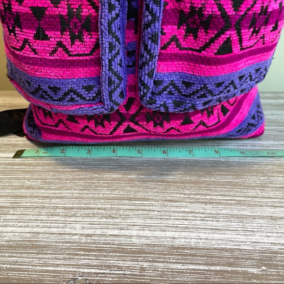 Aztec Women's Bag Drawstring Backpack Adjustable With Pockets Pink Purple Boho - Picture 10 of 14